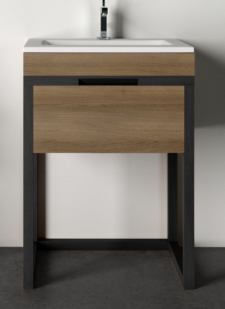 Bază mobilier baie stativă DALET Frame, stejar masiv gri, 60 cm