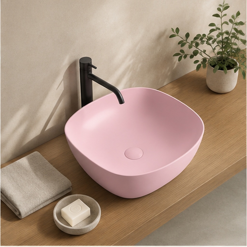 Lavoar pe blat DALET Bloom, ceramică, 41,5 x 41,5 cm, design Karim Rashid, chiuvetă baie