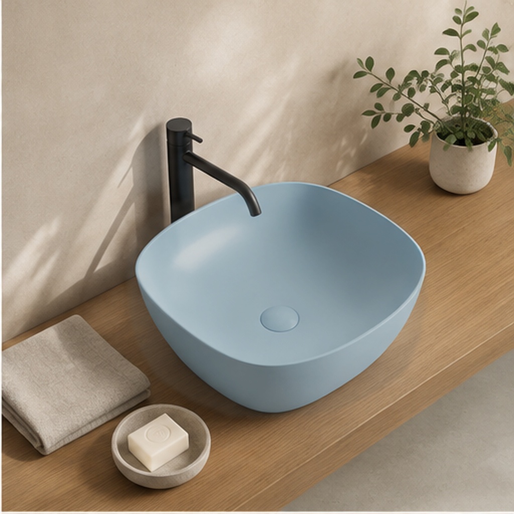 Lavoar pe blat DALET Bloom, ceramică, 41,5 x 41,5 cm, design Karim Rashid, chiuvetă baie