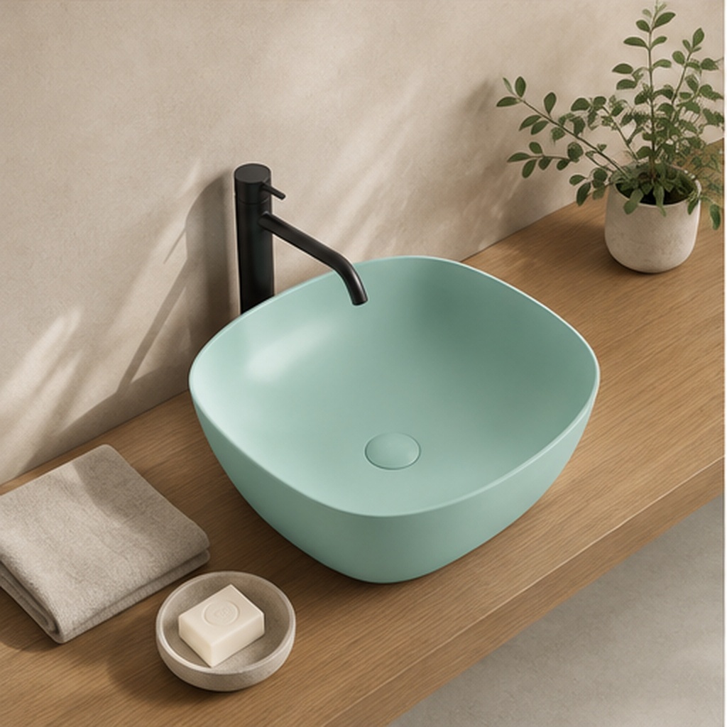 Lavoar pe blat DALET Bloom, ceramică, 41,5 x 41,5 cm, design Karim Rashid, chiuvetă baie
