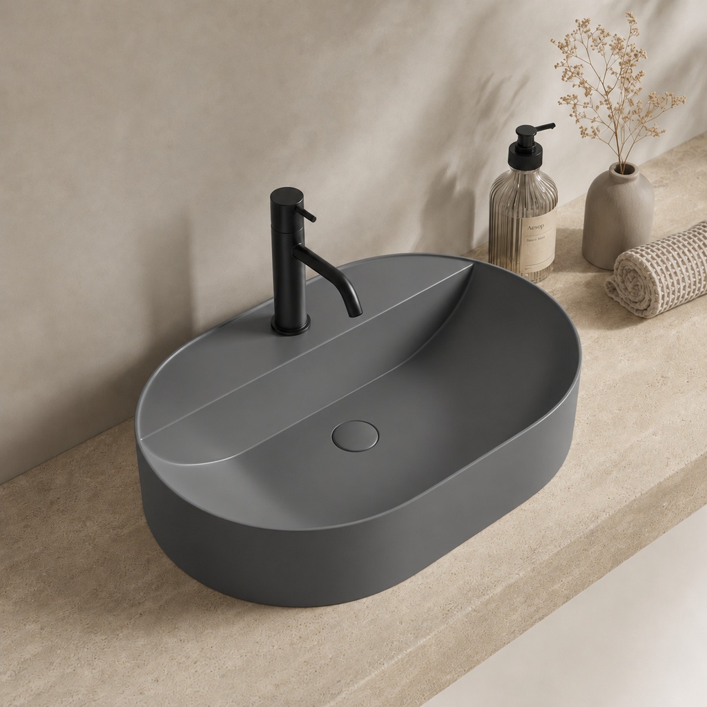 Lavoar pe blat DALET Cloud, ceramică, 60 x 40 cm, design Karim Rashid, chiuvetă baie