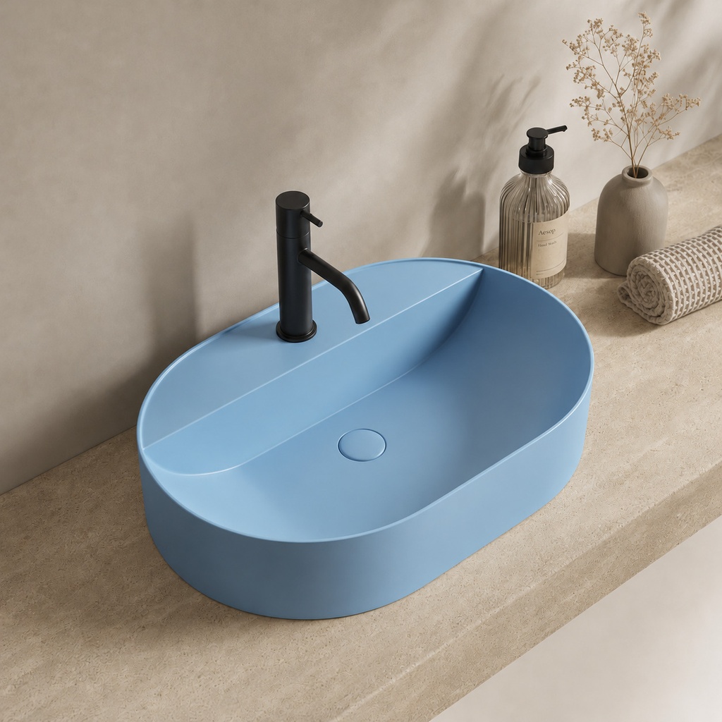 Lavoar pe blat DALET Cloud, ceramică, 60 x 40 cm, design Karim Rashid, chiuvetă baie