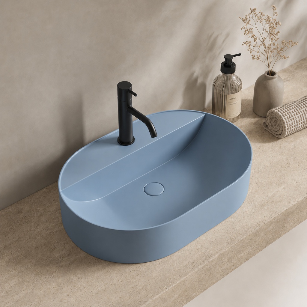 Lavoar pe blat DALET Cloud, ceramică, 60 x 40 cm, design Karim Rashid, chiuvetă baie