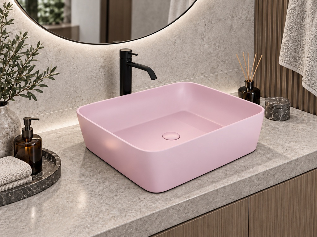 Lavoar pe blat DALET Pure, ceramică, 48 x 37 cm, design Karim Rashid, chiuvetă baie