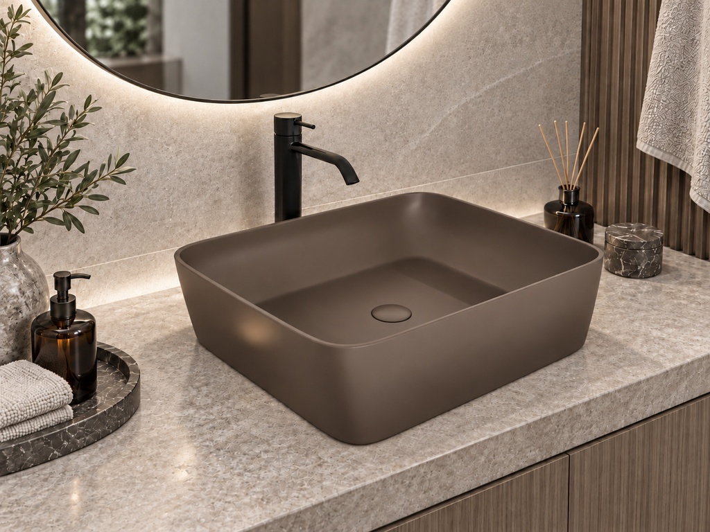 Lavoar pe blat DALET Pure, ceramică, 48 x 37 cm, design Karim Rashid, chiuvetă baie