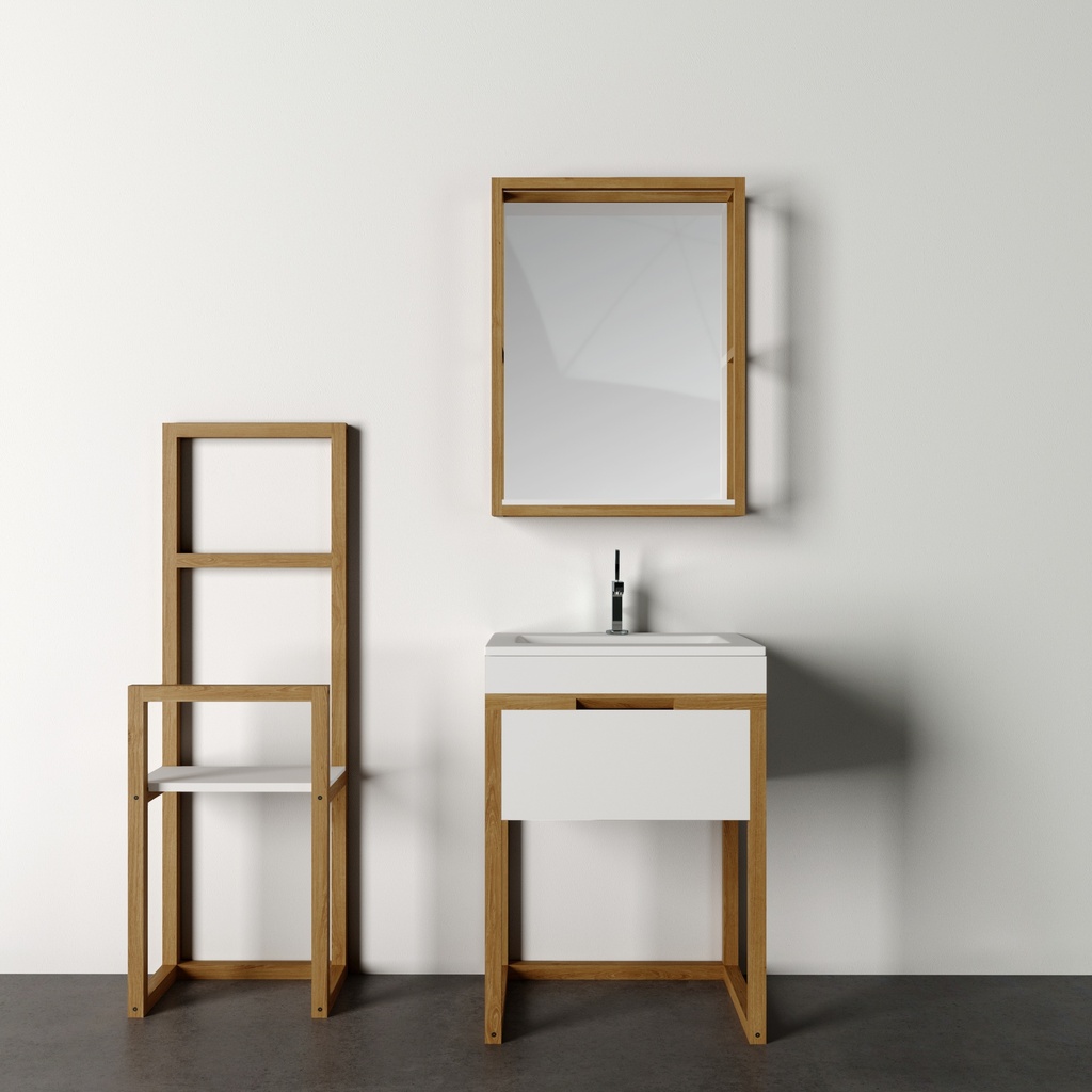 Bază mobilier baie stativă DALET Frame, stejar masiv și alb mat, 60 sau 100 cm