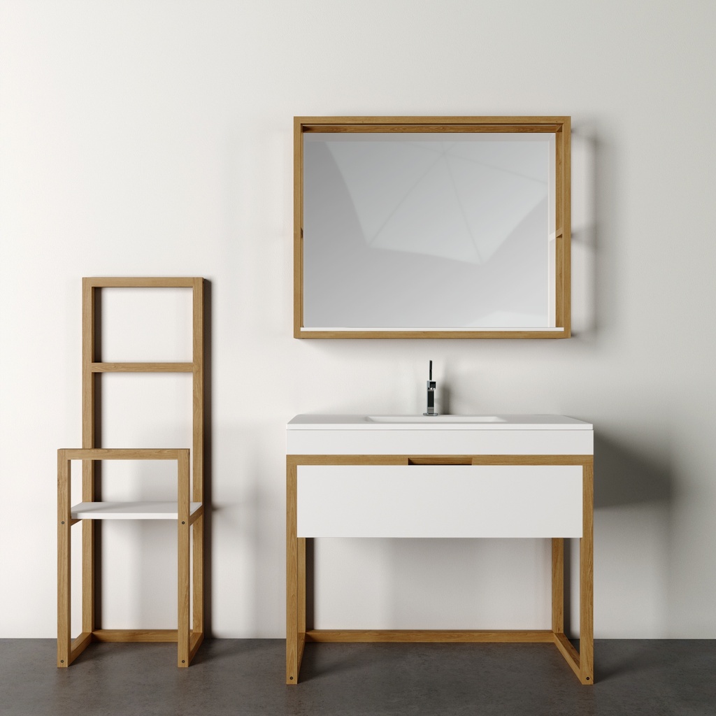 Bază mobilier baie stativă DALET Frame, stejar masiv și alb mat, 60 sau 100 cm