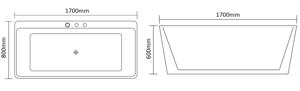 Cadă freestanding DALET Square back to wall, acril, albă, 170 x 80 cm