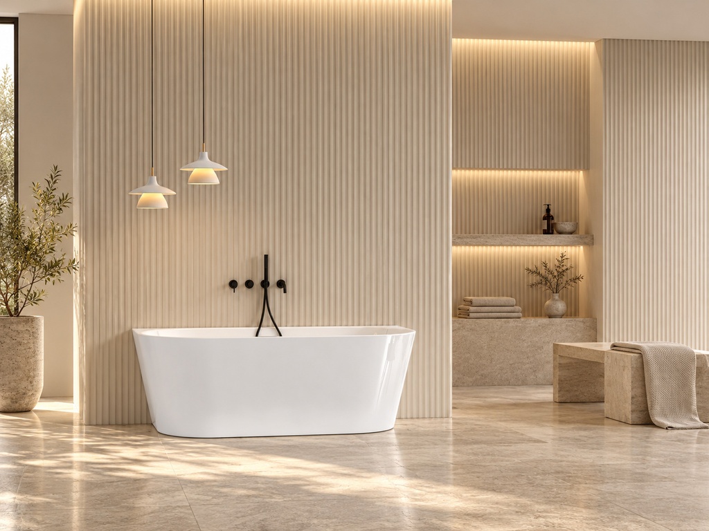Cadă freestanding DALET Rondo back to wall, acril, albă, 160 x 75 cm