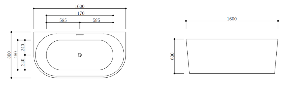Cadă freestanding DALET Rondo back to wall, acril, albă, 160 x 75 cm