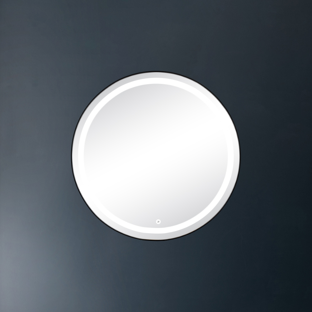 Oglindă baie cu LED DALET Rondo, rotundă, ramă neagră, Ø 60 sau 80 cm