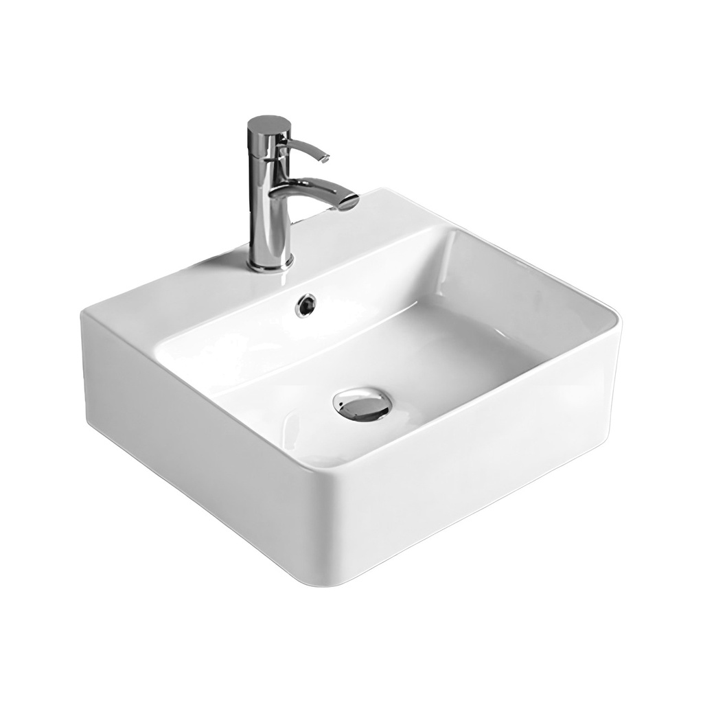 [LV707] Lavoar pe blat DALET Art 39, ceramică, alb lucios, 42 x 46 cm